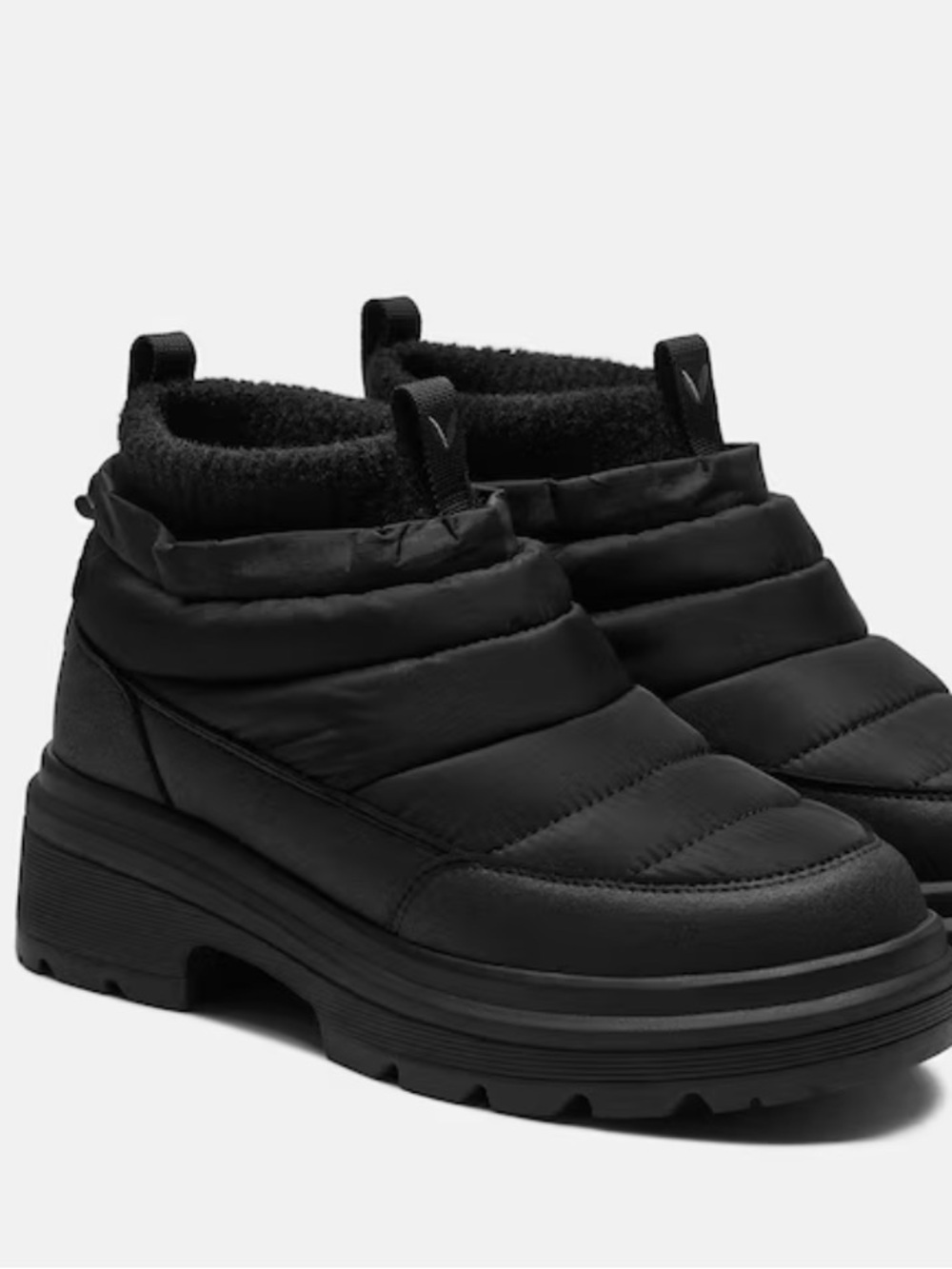 Quilted Slip-On Winter Mules in Black